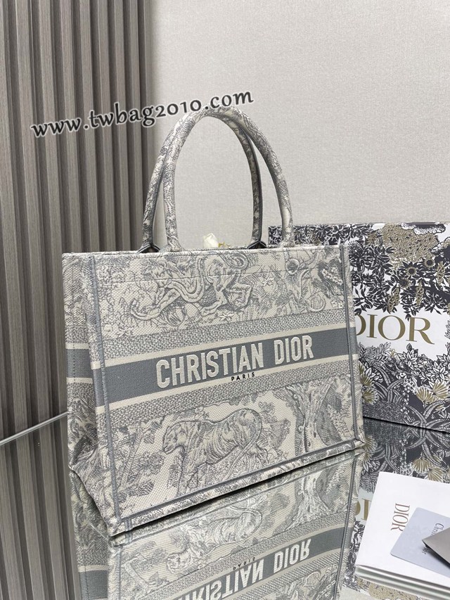 Dior专柜新款TOTE包迪奥高仿原单经典旧灰虎中号购物袋手提托特包 djfk1371